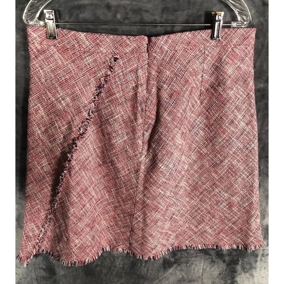Banana Republic Womens Tweed Pink Fringe A Line Lined Skirt Faux Wrap Size 12 - Picture 6 of 7